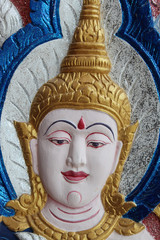 Fototapeta premium Thai art carving on window of temple, Wat Ra Han, Buriram