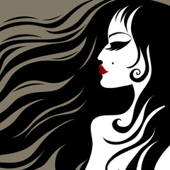 Vector closeup portrait of a girl with beautiful hair