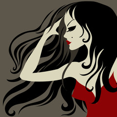 Vector closeup portrait of a girl with beautiful hair