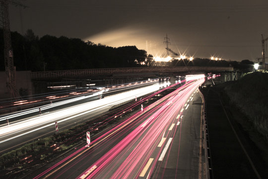 Nachtlicher Autobahn A40 Baustelle