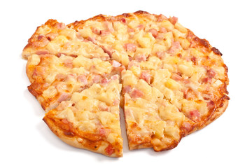 hawaiian ham and pineapple sliced pizza