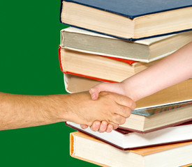 Handshaking man and girl