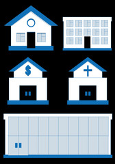 Set of house icons isolated on black, vector illustration