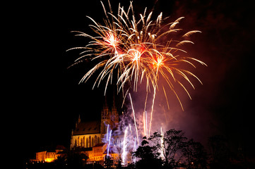 Colorful fireworks over St. Peter church