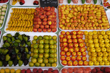 Sweets made like fruit on French market stall