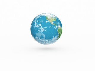 Earth model on white background with shadow