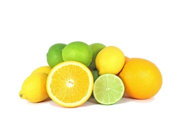 Fototapeta na wymiar Orange, limes and lemon