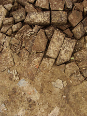 transition from soil to bricks embedded in soil
