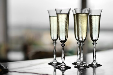 Five glasses of champagne