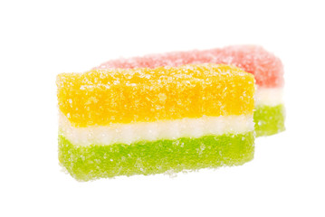 Fruit candy slices on the white