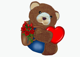 Orsacchiotto con cuore e rose