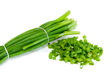 Cut green onion isolated on the white background