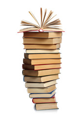 Pile of books isolated on white background