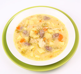 Pickled cucumber soup with giblets (hearts),Polish cuisine