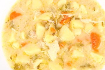 Pickled cucumber soup in close up, traditional Polish cuisine