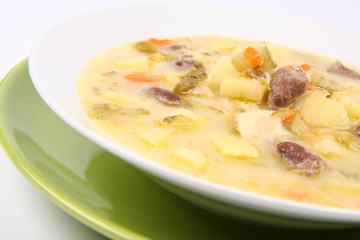 Pickled cucumber soup with giblets (hearts),Polish cuisine