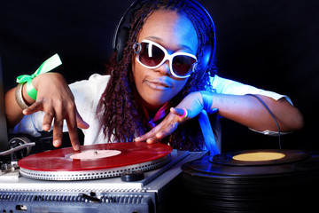 cool afro american DJ in action