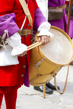 Drum battle soldier during the re-enactment of the War of Succes