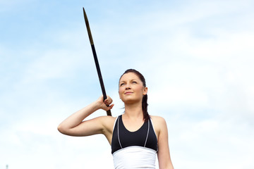 Female athlete throwing the javelin