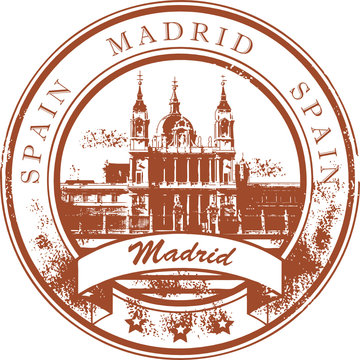 Grunge rubber stamp with the word Madrid, Spain
