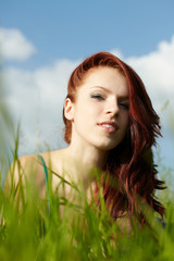 pretty woman in sky background