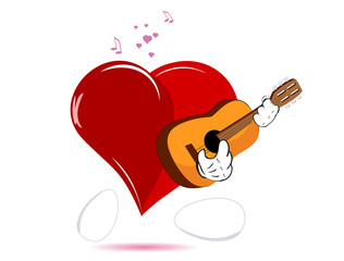 Singing heart with a guitar in hands