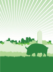 meadow with a cityscape