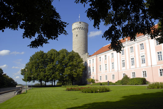 Tall Hermann and Estonian Parliament building in Tallinn