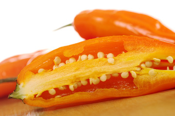 Peruvian hot pepper: Aji on wooden board