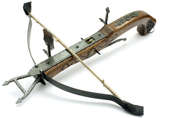 old wood crossbow isolated in white background