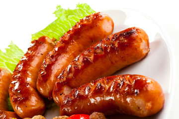 Grilled sausages and vegetables