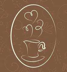 Coffee symbol on floral background. Vector illustration