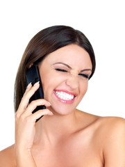 Portrait of beautiful woman, she talking cell phone