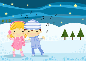 Fototapeta premium cartolina natalinza con coro di Natale