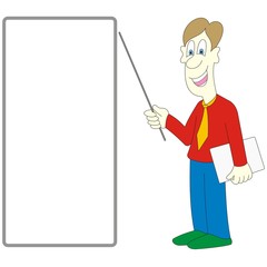 man and blank signboard presentation