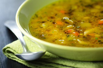 Minestrone,italian vegetable soup,shallow focus