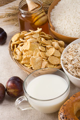 milk and honey on table