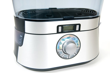 modern electric steamer on a white background