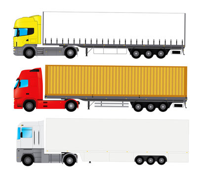 Set of trucks with trailers