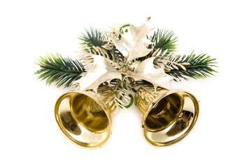 Christmas golden bell on white background