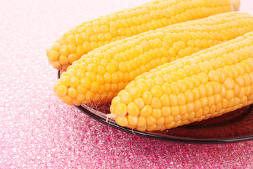 Tasty boiled yellow corn on the table