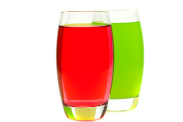 colorful cocktails with fruit isolated on white