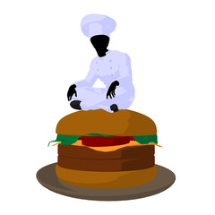 African American Chef Art Illustration Silhouette