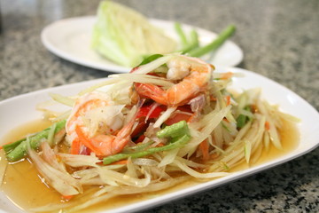seafood salad, papaya somtum thailand