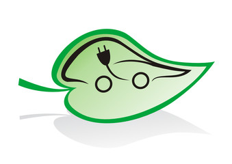 elektroauto symbol auf grünem blatt