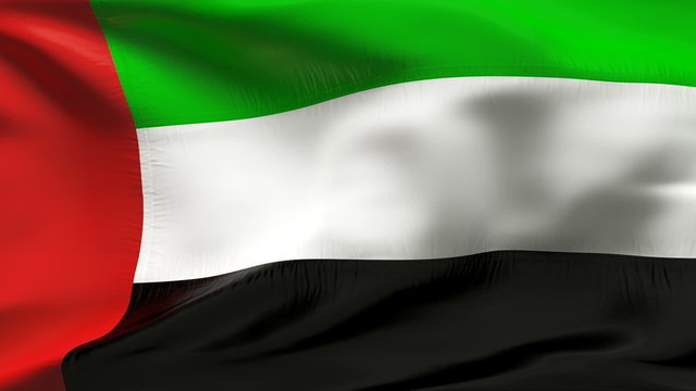 Creased United emirates satin flag in wind with seams