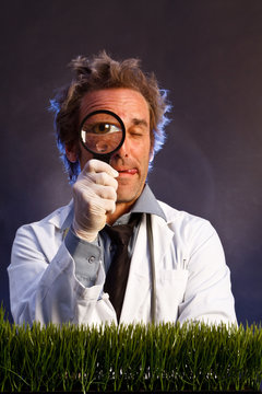 Mad Scientist with Magnifying Glass