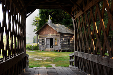 Log house country church in Troy,Alabama.
