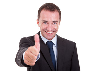 andsome businessman with thumb raised as a sign of success