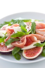 italian dry cured ham with rocket, figs and mozzarella